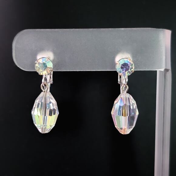 Vintage Screw Back Earrings Stunning Iridescent Dangle Earrings - Picture 1 of 6